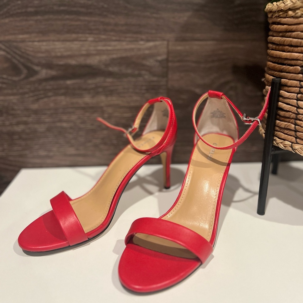 Red heeled sandals. Express. Comfortable. Great condition.